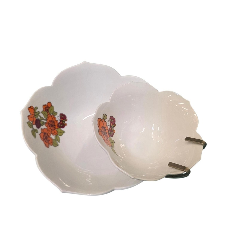 Vtg Lotus Chip and Dip Vintage Ceramic Set Floral 1970's Flowers Butterfly - Picture 4 of 12